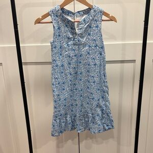 Vineyard Vines Blue & White Floral Sleeveless Ruffle-Hem Dress